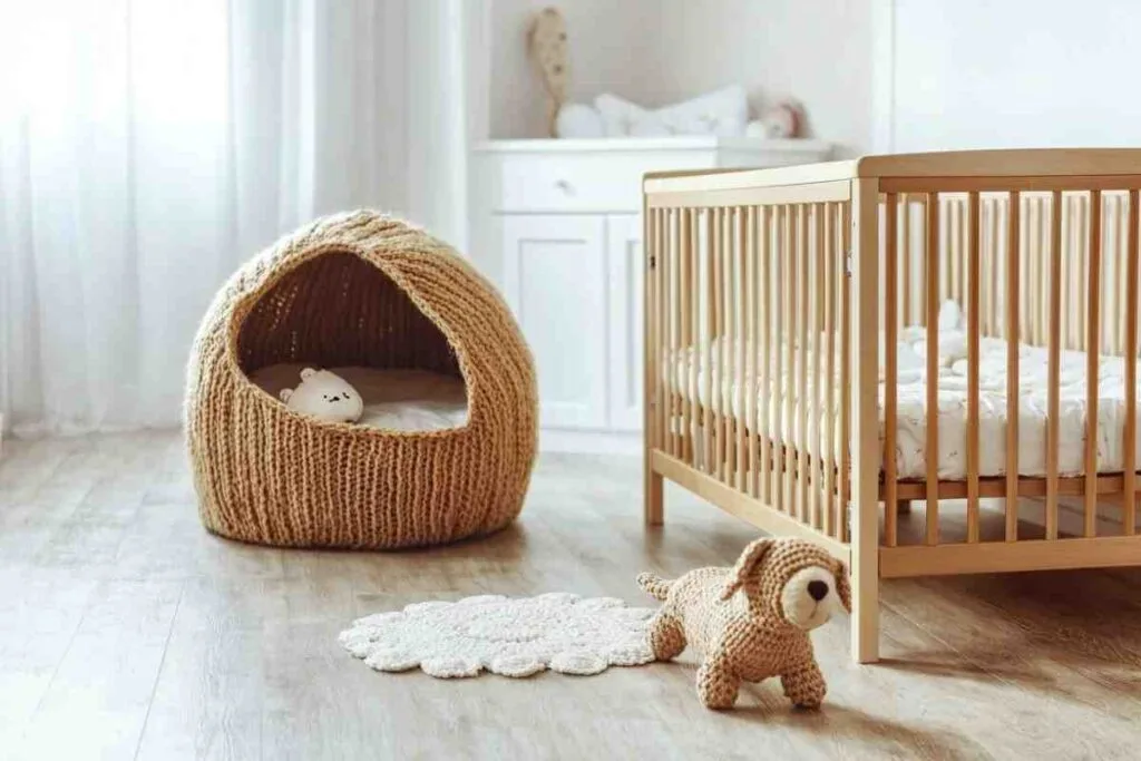 Bild von einem Beistellbett aus Holz