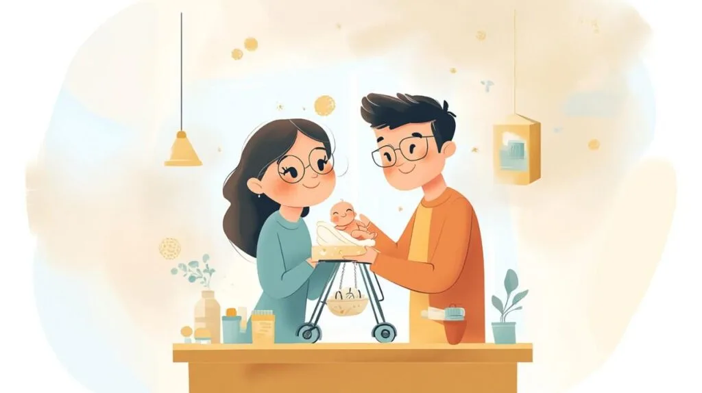 Illustration einer Familie mit Kind und Eltern